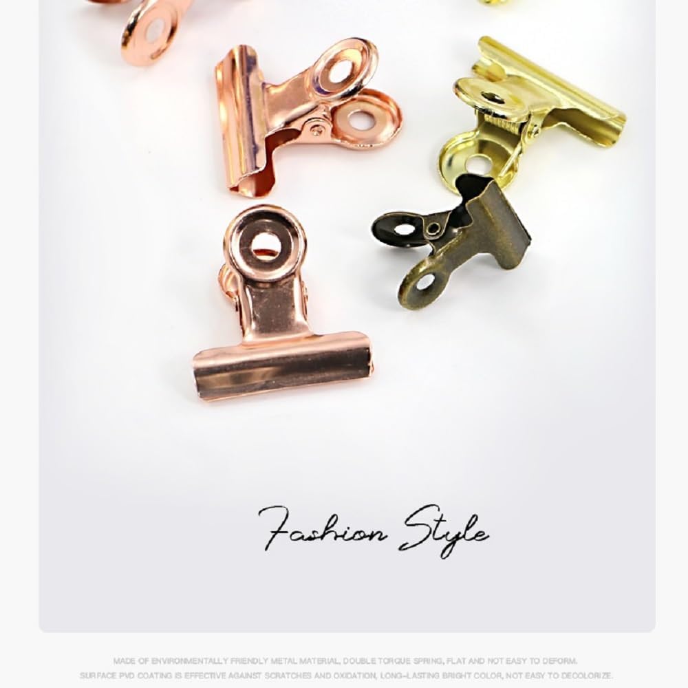 10 Pack Bulldog Clips with 10 Push-pins, Paper File Clips with Strong Spring, Large Metal Binder Clips, Seal Clamps for Coffee Tea Food Bags(Rose Gold,2.5inch)