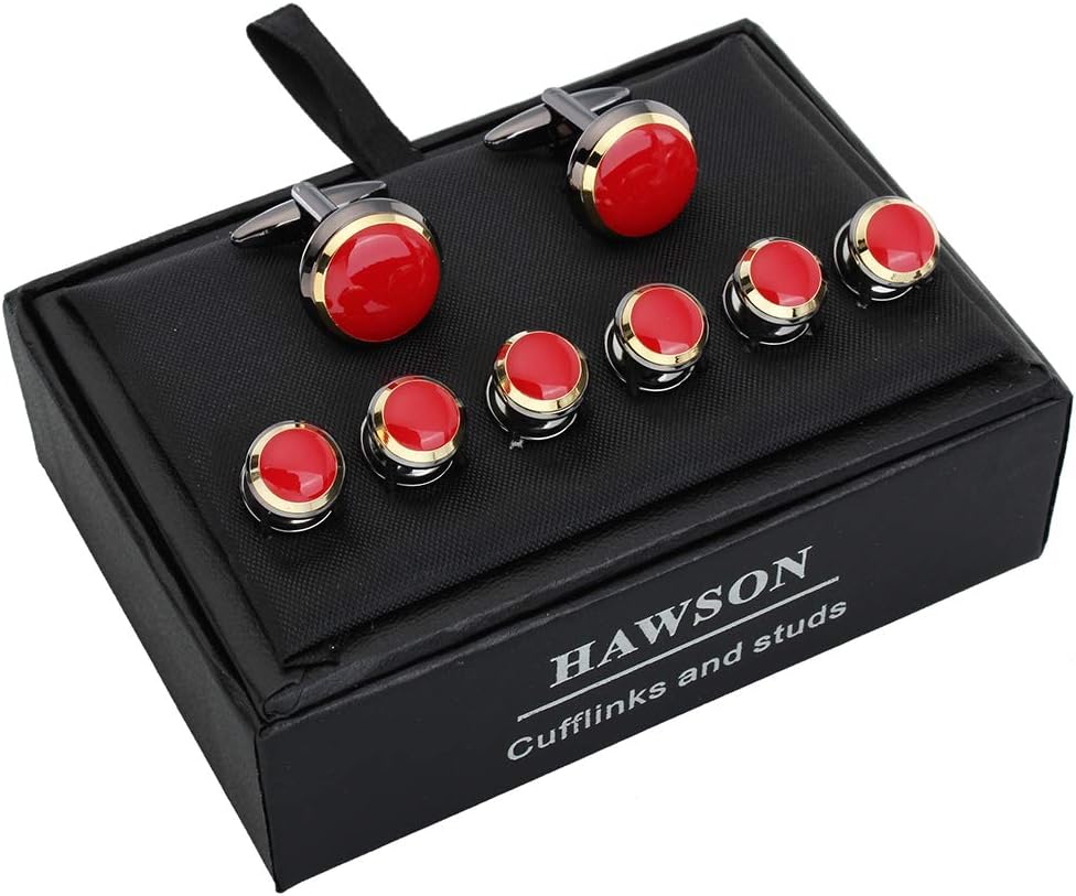 HAWSON Cufflinks and Studs for Men-Fashion Men Vintage Enamel Carbon Fiber Tuxedo Shirt Cufflinks and Studs Set for Regular Wedding Business Accessories
