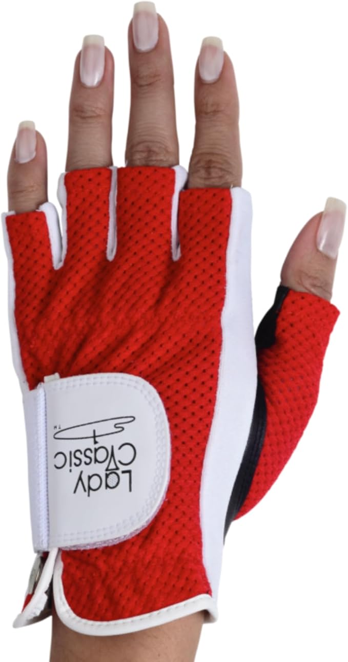 Mesh Half Golf Glove for Women – Premium Cabretta Leather Palm, Breathable Mesh by LadyClassic