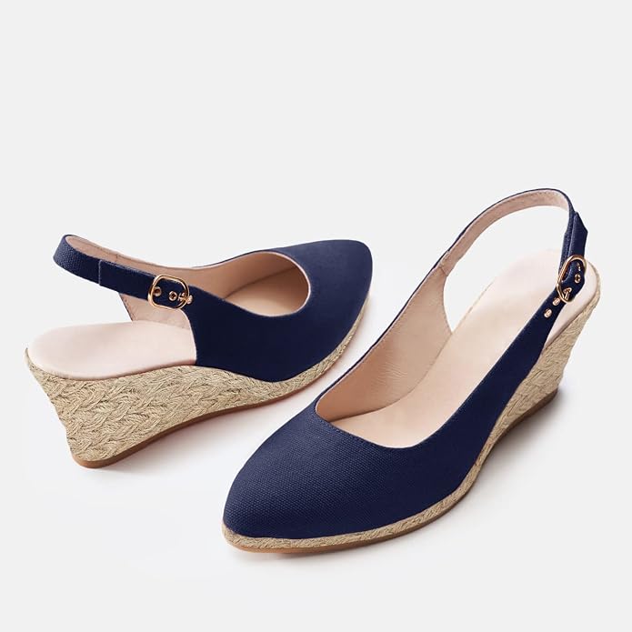 Juliet Holy Womens Wedge Sandals Espadrilles Closed Toe Slingback Buckle Strap - Image 7
