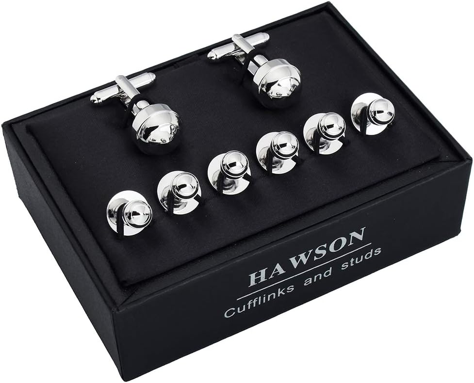 HAWSON Cufflinks and Studs for Men-Fashion Men Vintage Enamel Carbon Fiber Tuxedo Shirt Cufflinks and Studs Set for Regular Wedding Business Accessories