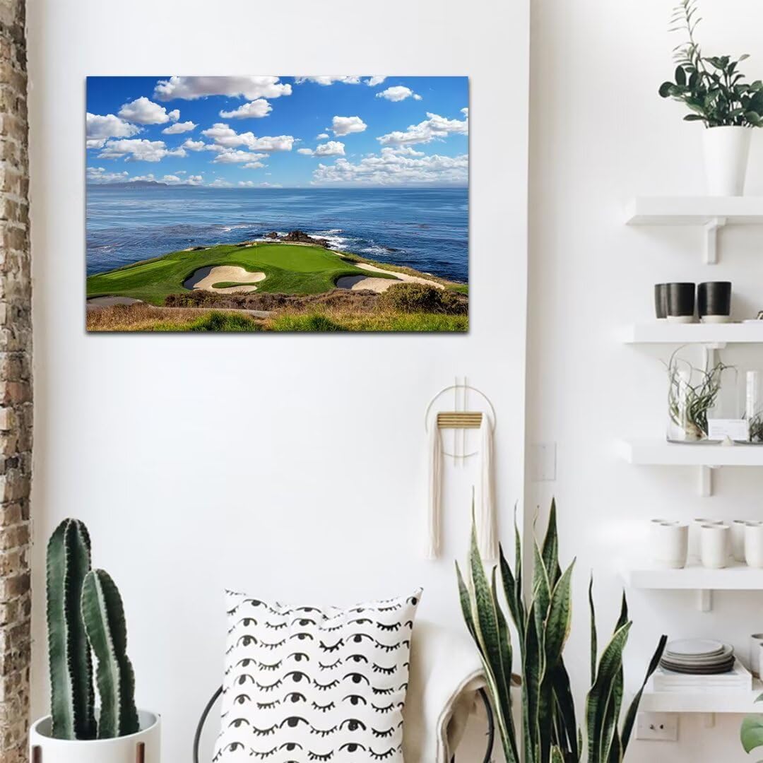 HJY Art USA California Golf Course Wall Art for Living Room Bedroom Golf landscape Canvas Wall Decor Blue Green Abstract Painting Poster for Home Decor Bathroom Office Artwork (18 x 24 inch)