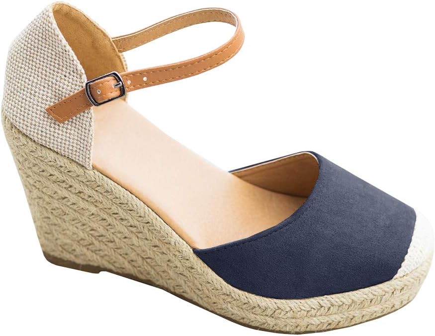 FISACE Womens Summer Espadrille Heel Platform Wedge Sandals Ankle Buckle Strap - Image 7