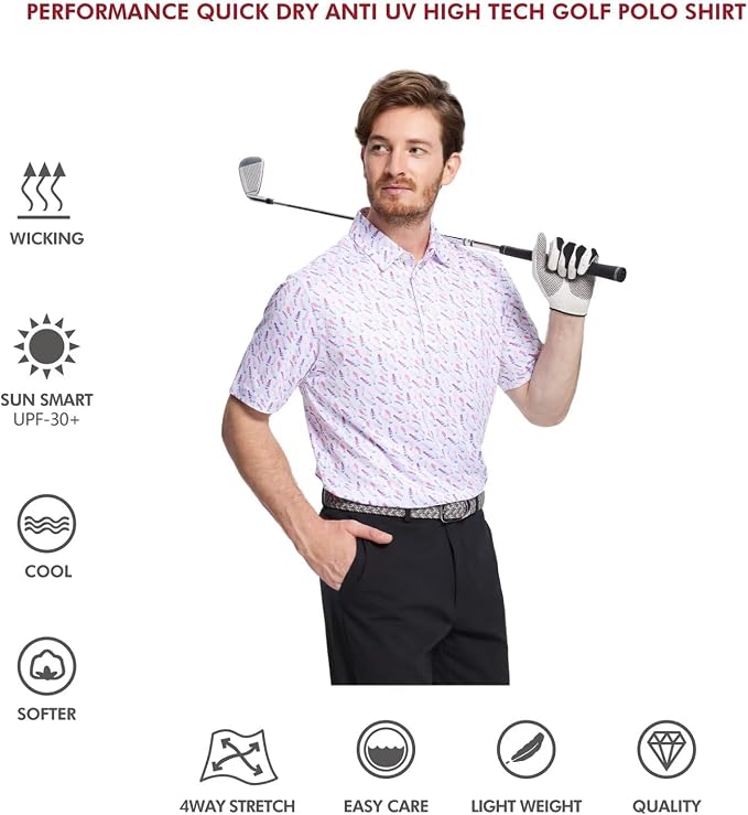 Golf Shirts for Men Dry Fit Short Sleeve Print Performance Moisture Wicking - Image 5