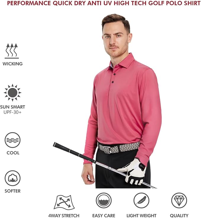 Mens Polo Shirts Short and Long Sleeve Casual Solid Stylish Dry Fit Performance - Image 5