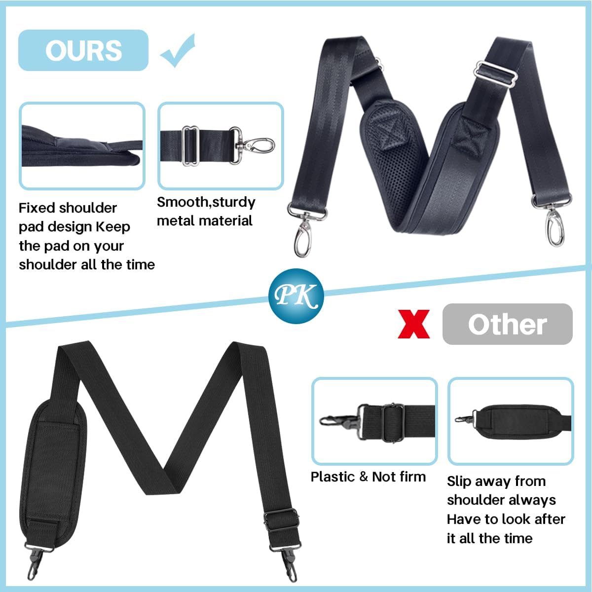 Heavy Duty Shoulder Strap for Bag Universal Replacement 58" Fixed Padded Adjustable Buckle
