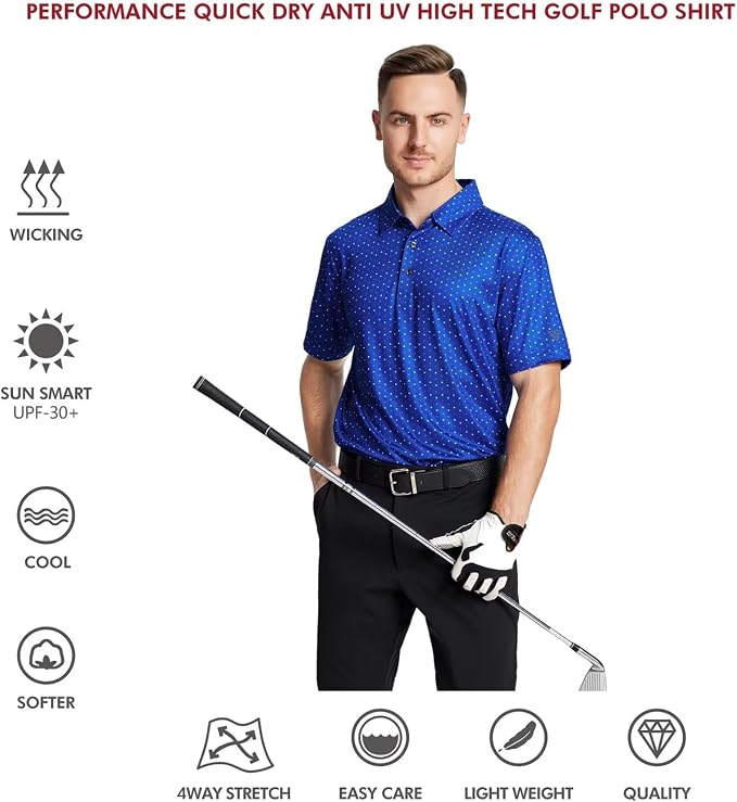 Golf Shirts for Men Dry Fit Short Sleeve Print Performance Moisture Wicking - Image 5