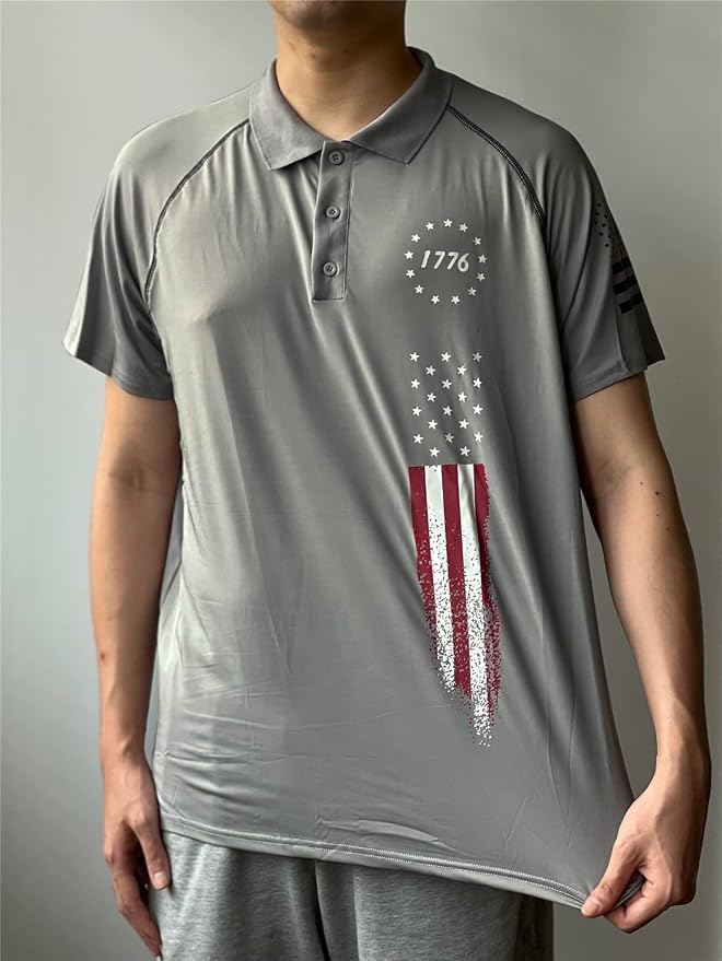 HARGLESMAN Men's 1776 Independence Day American Flag Short Sleeve Polo Golft - Image 5