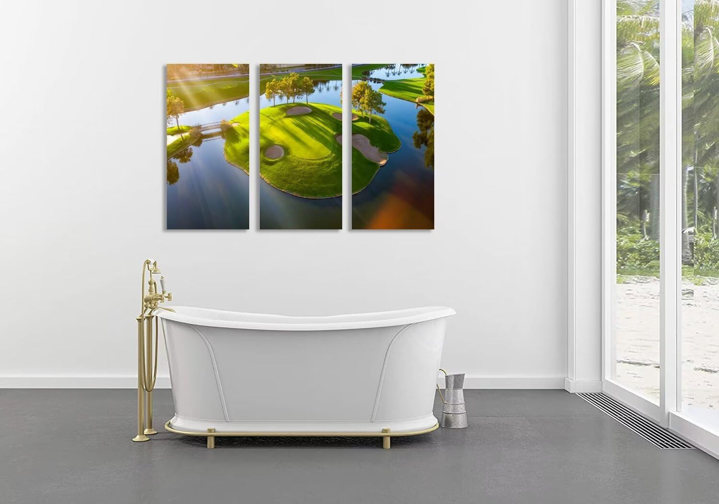 Island Golg Hole in Arizona Golf Course Wall Art for Living Room Bedroom Bathroom Home Decoraitons Golf Course Pictures Posters Framed Artwork Canvas Prints Ready to Hang(14''W x 28''H x3)