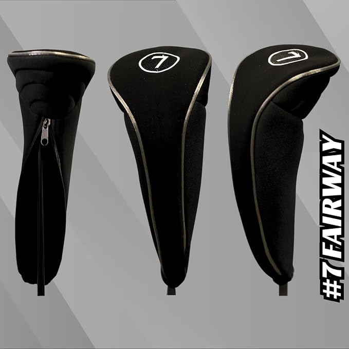 Black Golf Zipper Head Covers 3 5 7 Fairway Woods Headcovers Metal Neoprene - Image 9