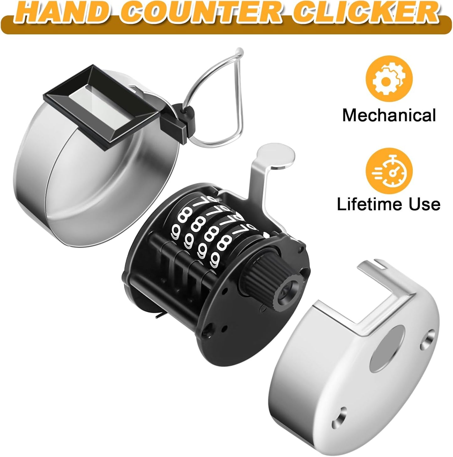 2 Pcs Clicker Counter, Hand Tally Counter with Large Display - Mechanical Pitch Counter Clicker for Baseball, Inventory, People Counting, Events, Gym Reps(Silver)