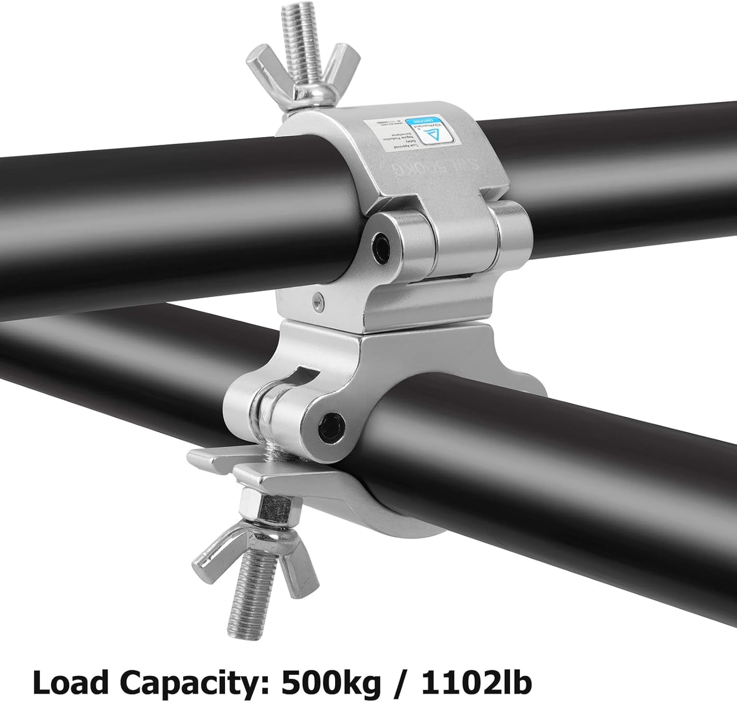 2 Inch Pro-Swivel Truss Clamp TUV, 2 Pack Eyeshot Heavy Duty 1100lb Swivel Coupler Truss Clamps, Dual Head Turn As Needed Two 360 Degree Lighting Clamps, Fit Pipe/Truss OD 48-52mm