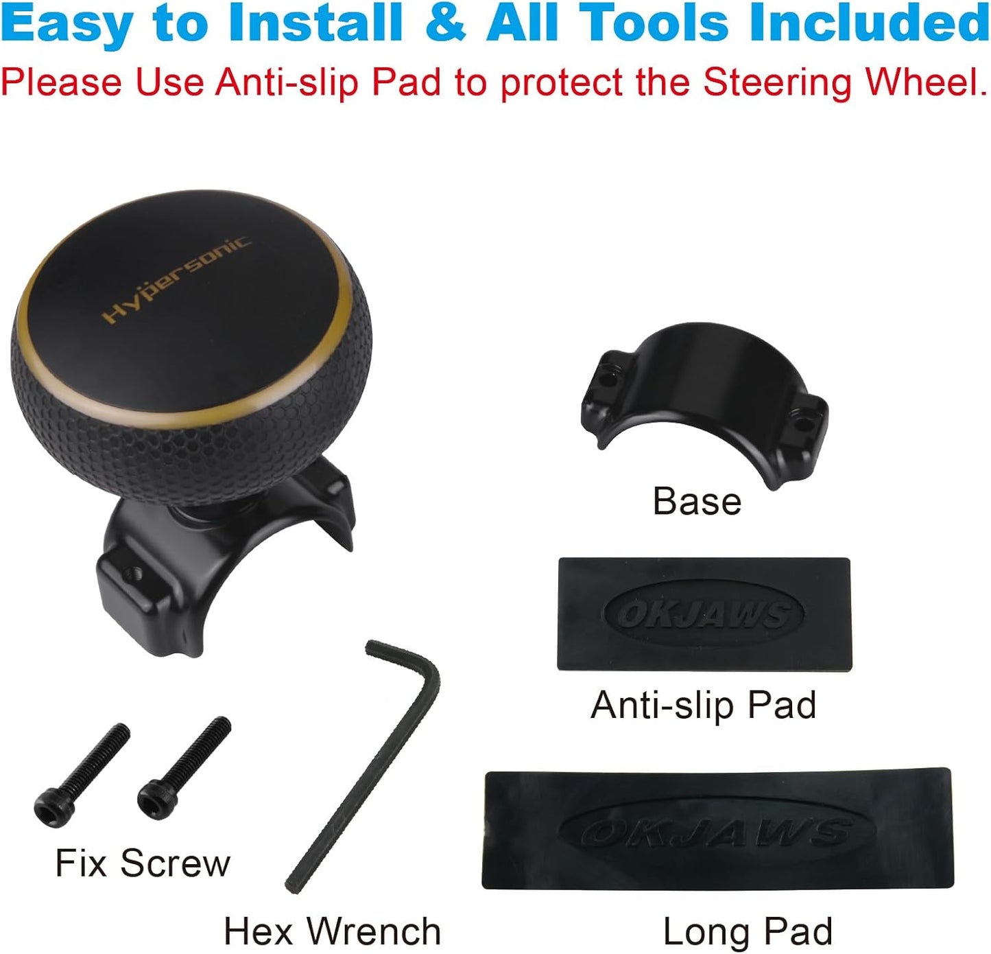 Hypersonic Steering Wheel Knob Spinner - Large Non-Slip Suicide Knob with Bearing, Steering Wheel Accessories Effortless Driving - Ideal for Drivers