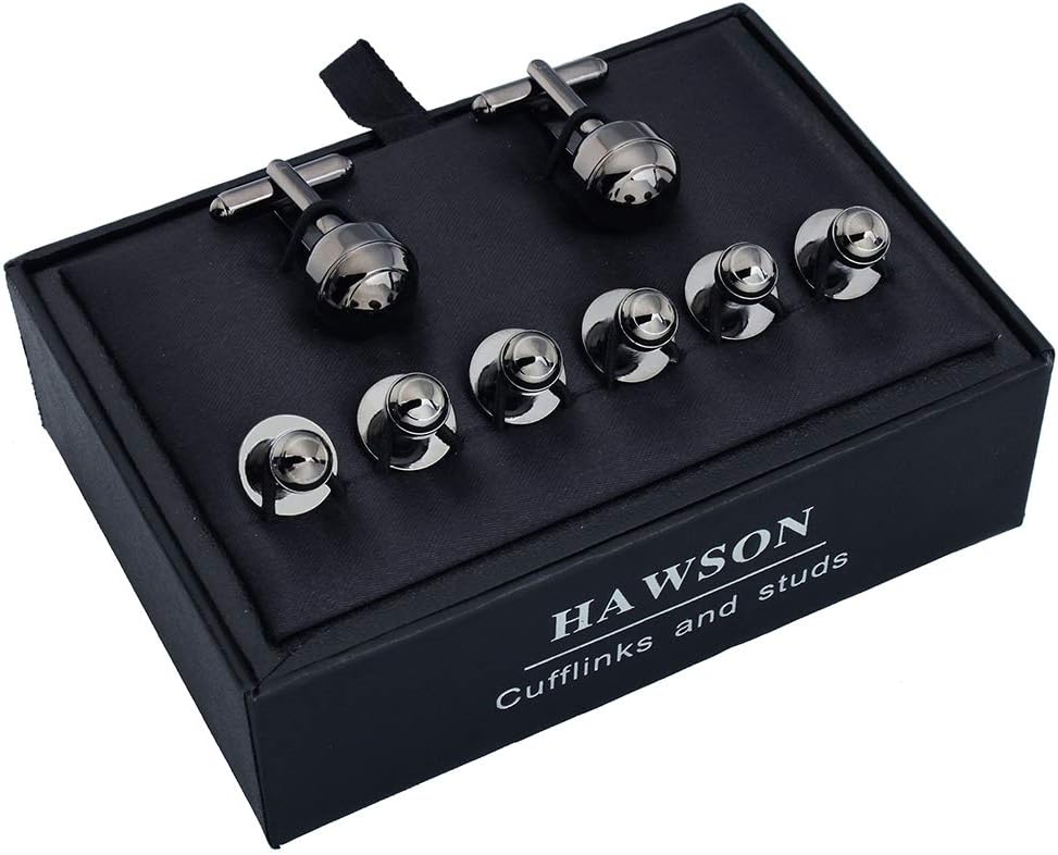 HAWSON Cufflinks and Studs for Men-Fashion Men Vintage Enamel Carbon Fiber Tuxedo Shirt Cufflinks and Studs Set for Regular Wedding Business Accessories