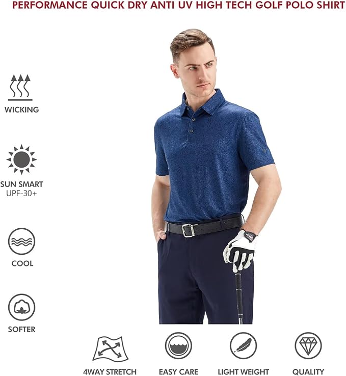 Golf Shirts for Men Dry Fit Short Sleeve Print Performance Moisture Wicking - Image 5