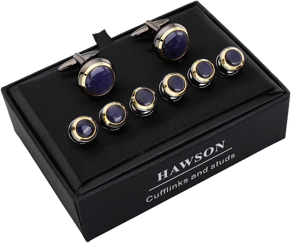 HAWSON Cufflinks and Studs for Men-Fashion Men Vintage Enamel Carbon Fiber Tuxedo Shirt Cufflinks and Studs Set for Regular Wedding Business Accessories