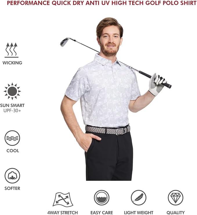 Golf Shirts for Men Dry Fit Short Sleeve Print Performance Moisture Wicking - Image 5