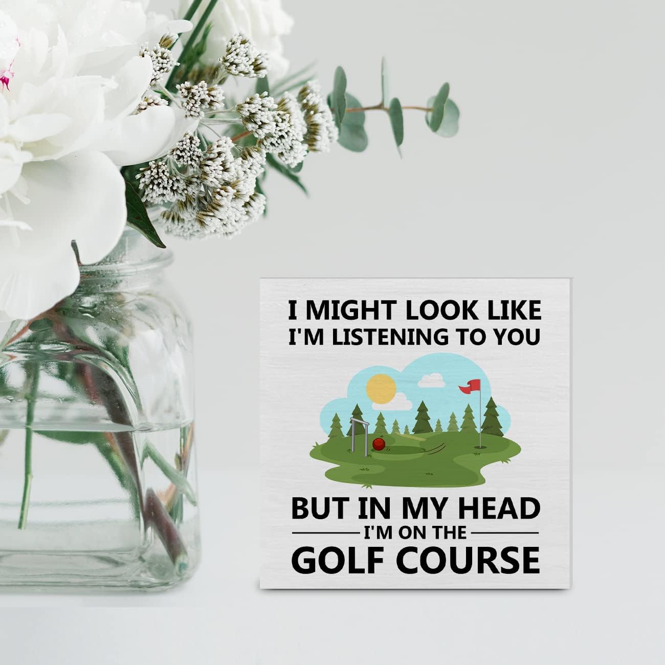 I'm on the Golf Course Wood Box Sign Decor Desk Sign Golfing Wooden Box Block Sign Rustic Home Office Shelf Wall Decoration Gift for Golf Lover