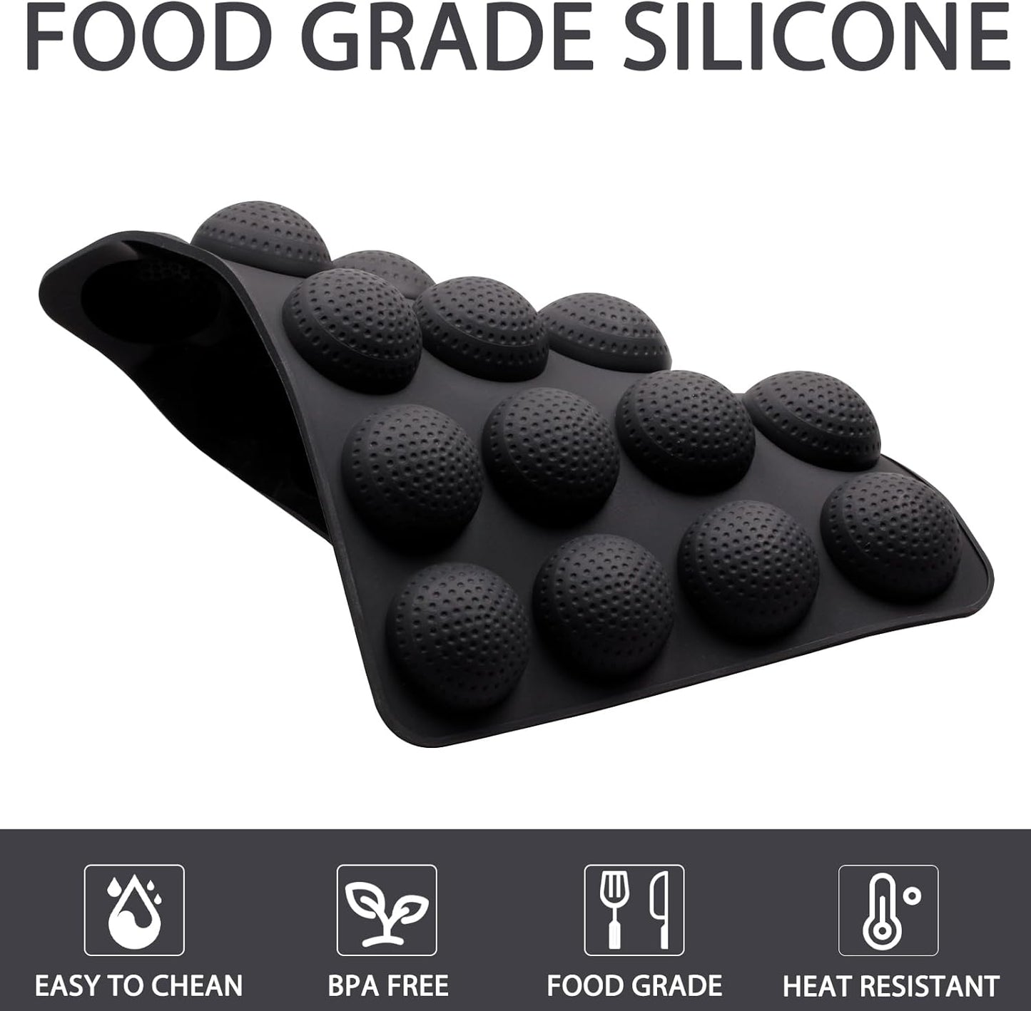 2 Pcs Golf Ball Chocolate Mold Tray, 20 Cavity Nonstick 3D Golf Ball Silicone Molds for Cake Decoration Cake Pop Ice Cube Hot Cocoa Bomb, Black