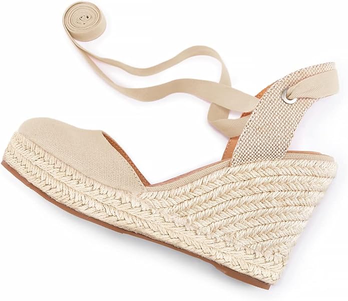 FISACE Womens Summer Espadrille Heel Platform Wedge Sandals Ankle Buckle Strap - Image 7