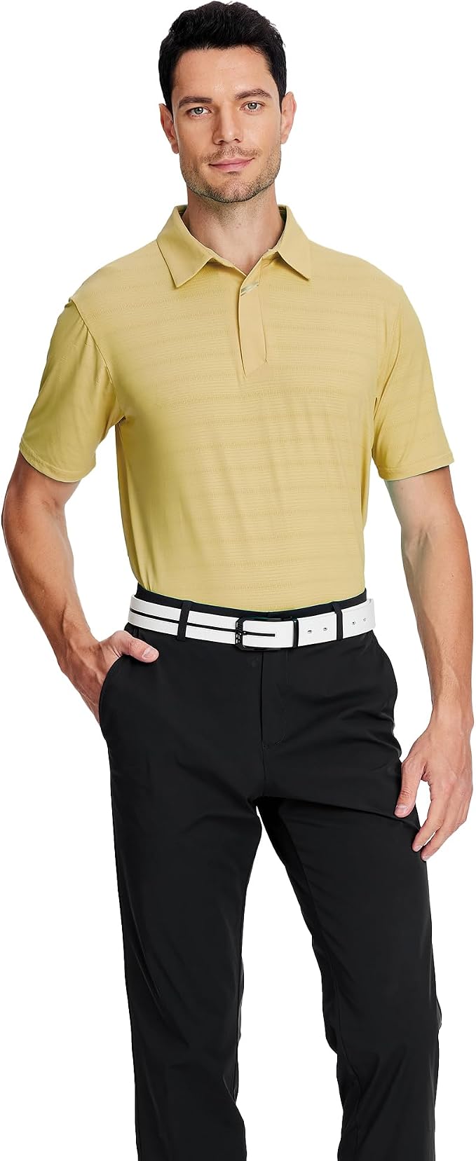 Esabel.C Jacquard Golf Shirts for Men Moisture Wicking Short Sleeve Performance - Image 5