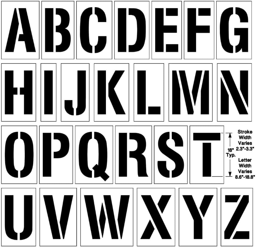 18" Alphabet Stencil Kit | Part# 10004924 | 26-Piece Kit Includes Letters A-Z | Letter Height is 18" | Durable 1/8" PolyTough Lifetime | Made in USA
