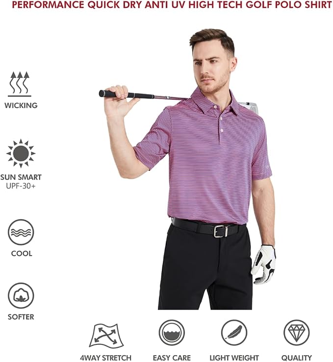 Golf Shirts for Men Dry Fit Short Sleeve Print Performance Moisture Wicking - Image 5