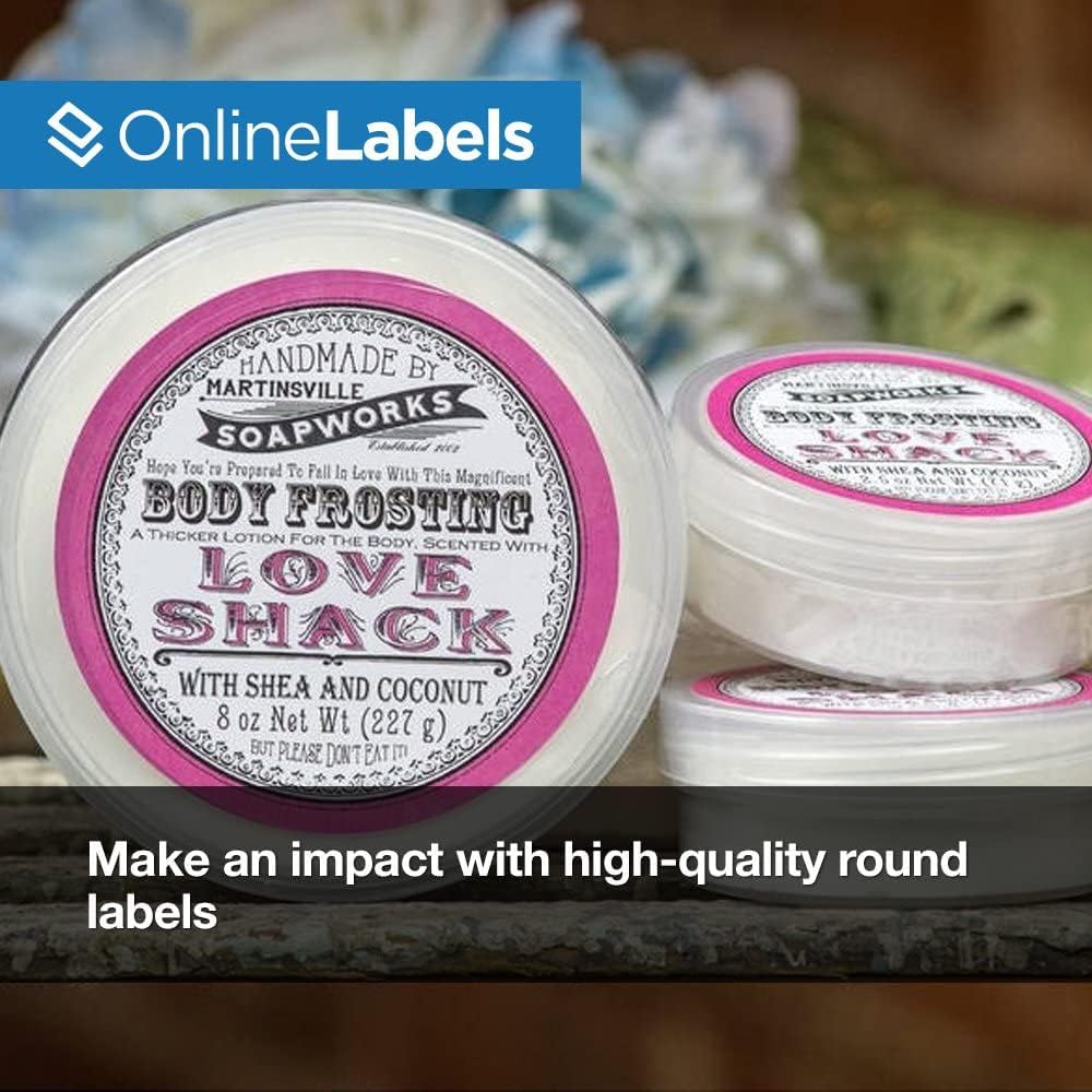 2 Inch Round Labels - Permanent, White Matte - Candle, Lid, Product, Favor Labels - Pack of 200 Circle Stickers, 10 Sheets - Inkjet/Laser Printers - Online Labels