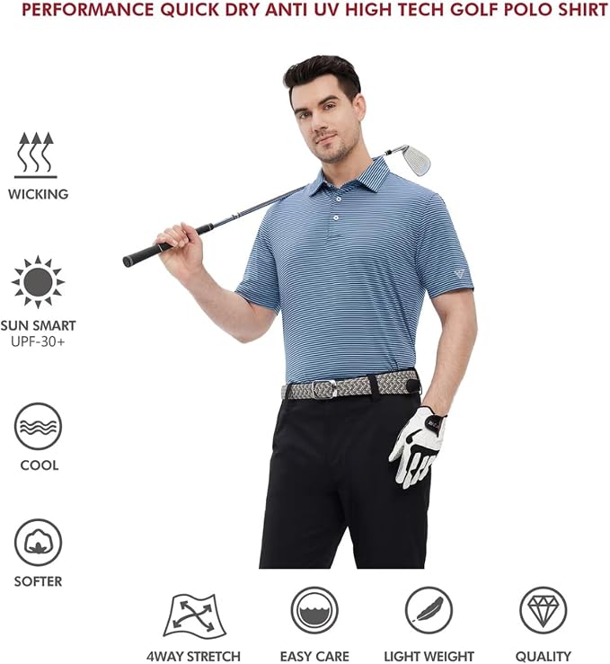 Golf Shirts for Men Dry Fit Short Sleeve Print Performance Moisture Wicking - Image 5