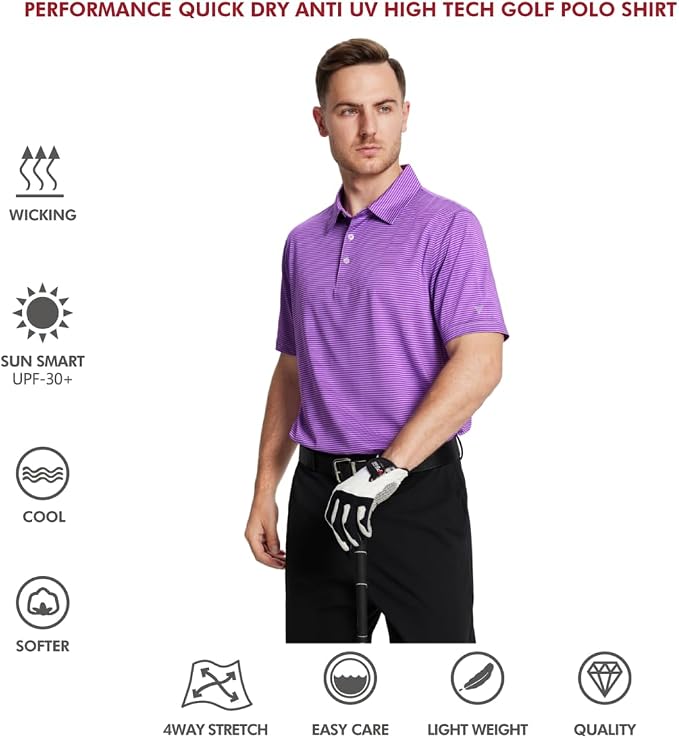 Golf Shirts for Men Dry Fit Short Sleeve Print Performance Moisture Wicking - Image 5