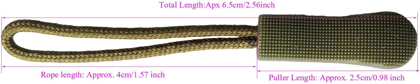 20PCS Replacement Zipper Pulls Zip Cord Puller Slider for Bags Tent Clothes (Khaki)