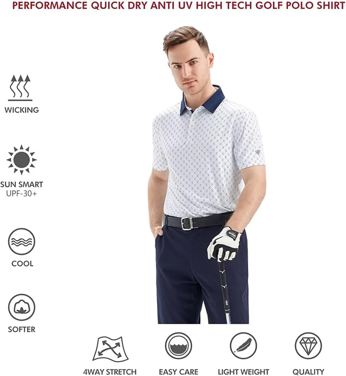 Golf Shirts for Men Dry Fit Short Sleeve Print Performance Moisture Wicking - Image 5
