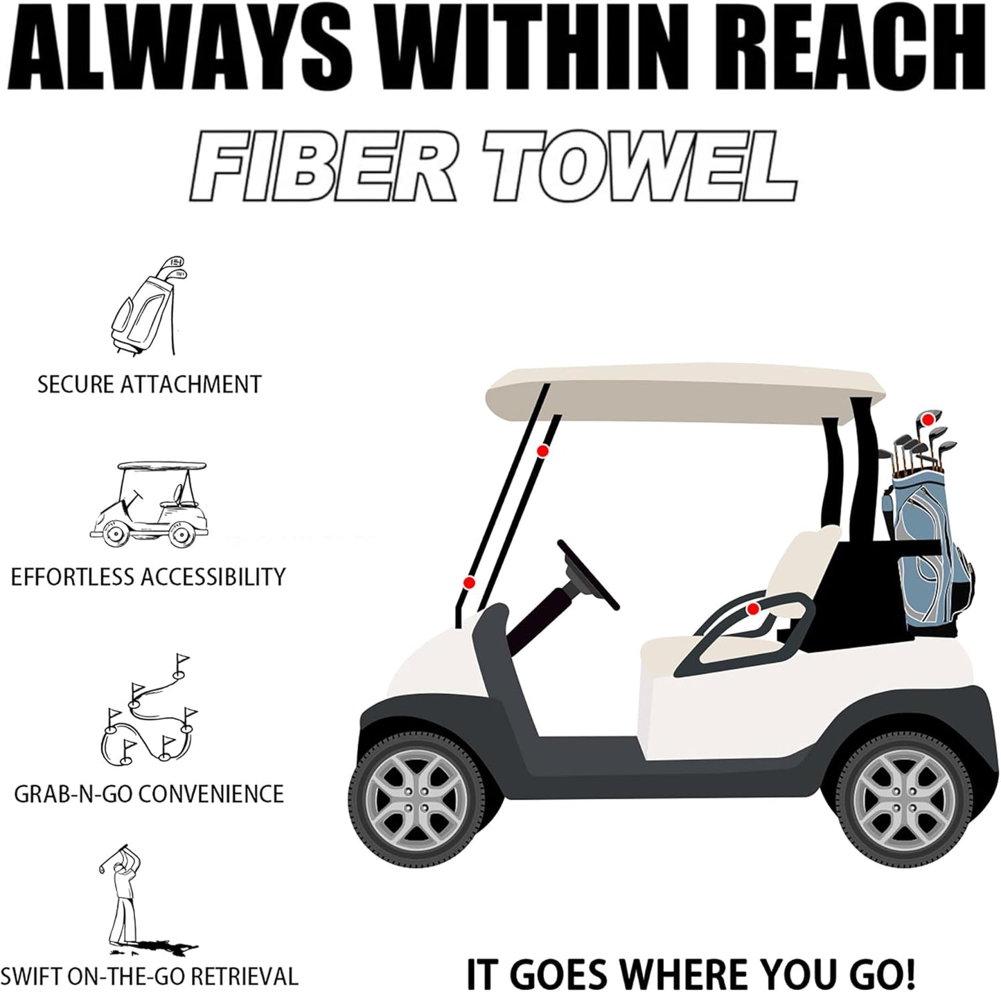 2-Pack Magnetic Golf Towel with Clip, Microfiber Waffle Design - Industrial Strength Magnet for Strong Hold to Golf Bags, Carts & Clubs - Black