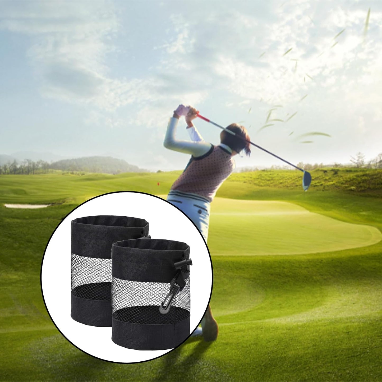 2 Pcs Golf Ball Storage Bag Premium Nylon Mesh Drawstring Pouch, Multi-Purpose Organizer for Storing Golf Balls (Black)