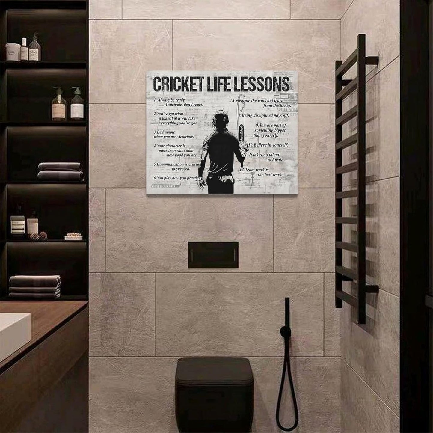 Gyeong Cricket Sports Wall Art Cricket Life Lessons Wall Decor Cricket Sign Retro Poster Boy Men Room Motivational Decorations Canvas Print Painting Artwork for Bedroom Bathroom Living Room 20"x16"