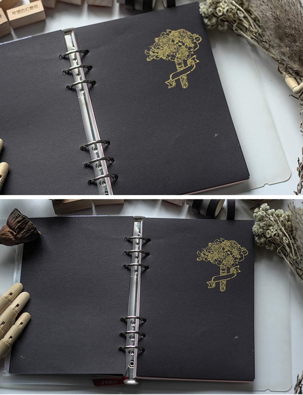 Harphia A7 Planner Refill Pocket Planner Refills 6 Ring Binder Refill Blank Paper, A7 Agenda Refill 40 Sheets 100gsm Black Plain Paper-A7 3.23'' x 4.92'',