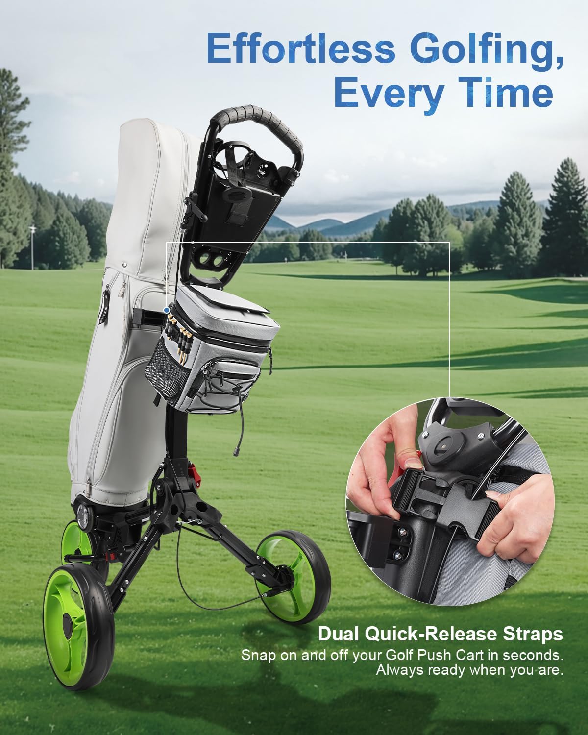 14-Can Golf Cart Expandable Cooler Bag, Soft Insulated Cooler Bag with Hook-and-Loop Lid & Golf Tees Holder for Camping & Outdoor Activities, Fits on Golf Cart Push Cart