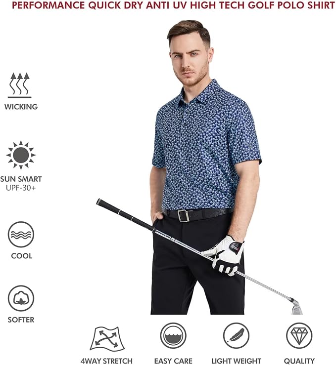 Golf Shirts for Men Dry Fit Short Sleeve Print Performance Moisture Wicking - Image 5