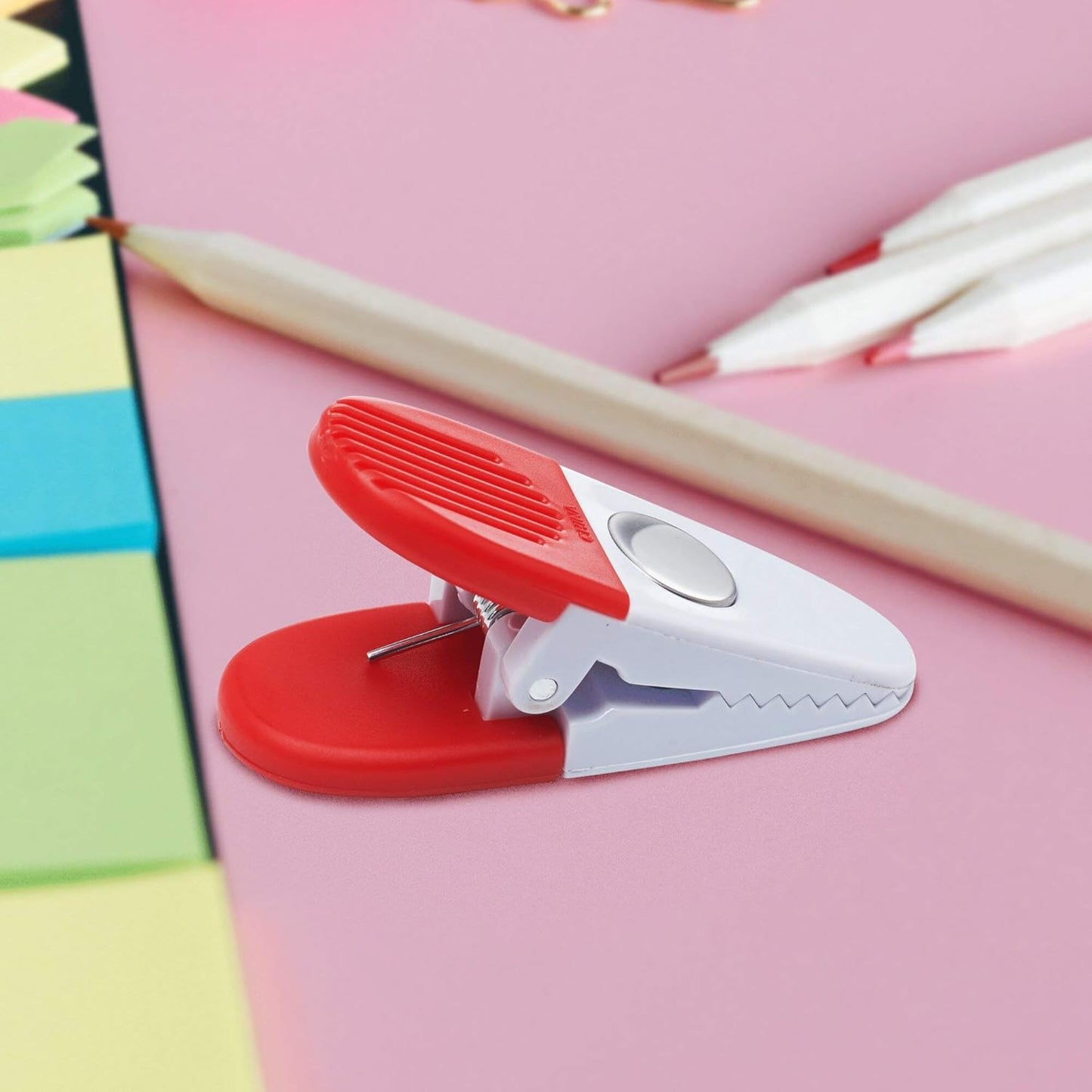 10 Magnetic Memo Holders Set - Customizable Text, Logo - Large Clip, Plastic - White Red