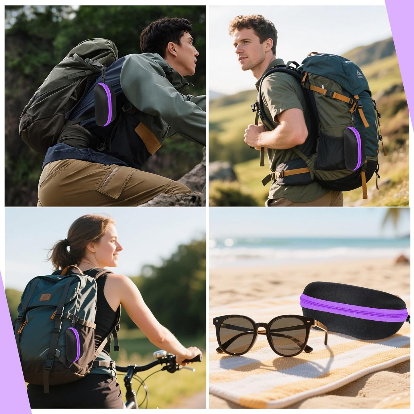 INNOLIFE Zipper Hard Shell Sunglasses Cases, Portable Travel Eyeglasses Cases with Plastic Hook for Men Women