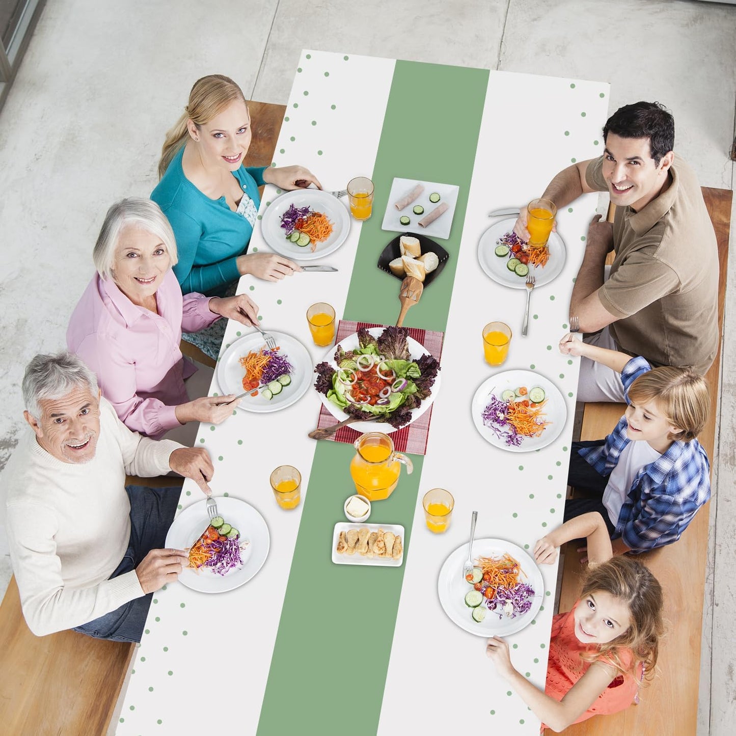 16 Pack 2in1 Disposable Plastic Tablecloths 54" x 108" White and Sage Green Dot Party Table Cloth Rectangle Table Cover for Wedding Birthday Baby Shower Anniversary Christmas New Year Party Decoration