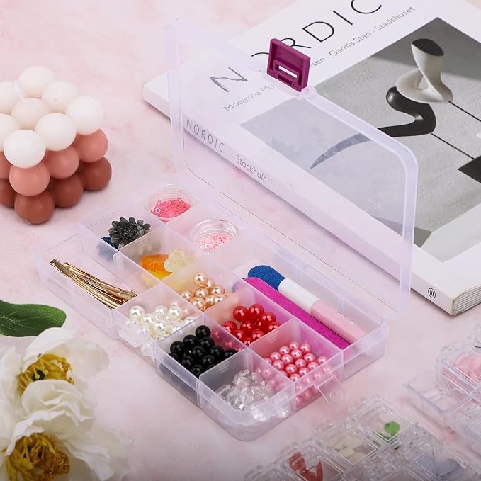 Cosics 10pcs Fake Nail Storage, 15-Grid Small Plastic Rhinestone Organizer Box - Image 7