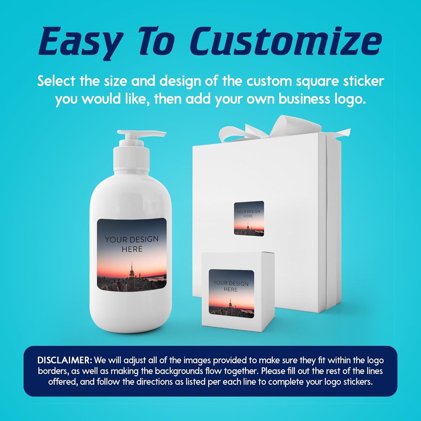 100 Custom Vinyl Stickers - Upload Your own Image, Text, Design, Logo - Personalized Logo Labels for Handmade, Packaging, Bottle, Jars, Candle, Brand Stickers (City, 1.5x1.5 Square)