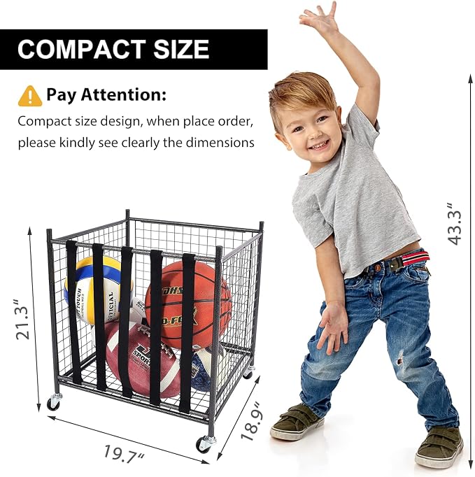 Mythinglogic Rolling Ball Storage Cart, Sports Equipment Storage Organizer - Image 7