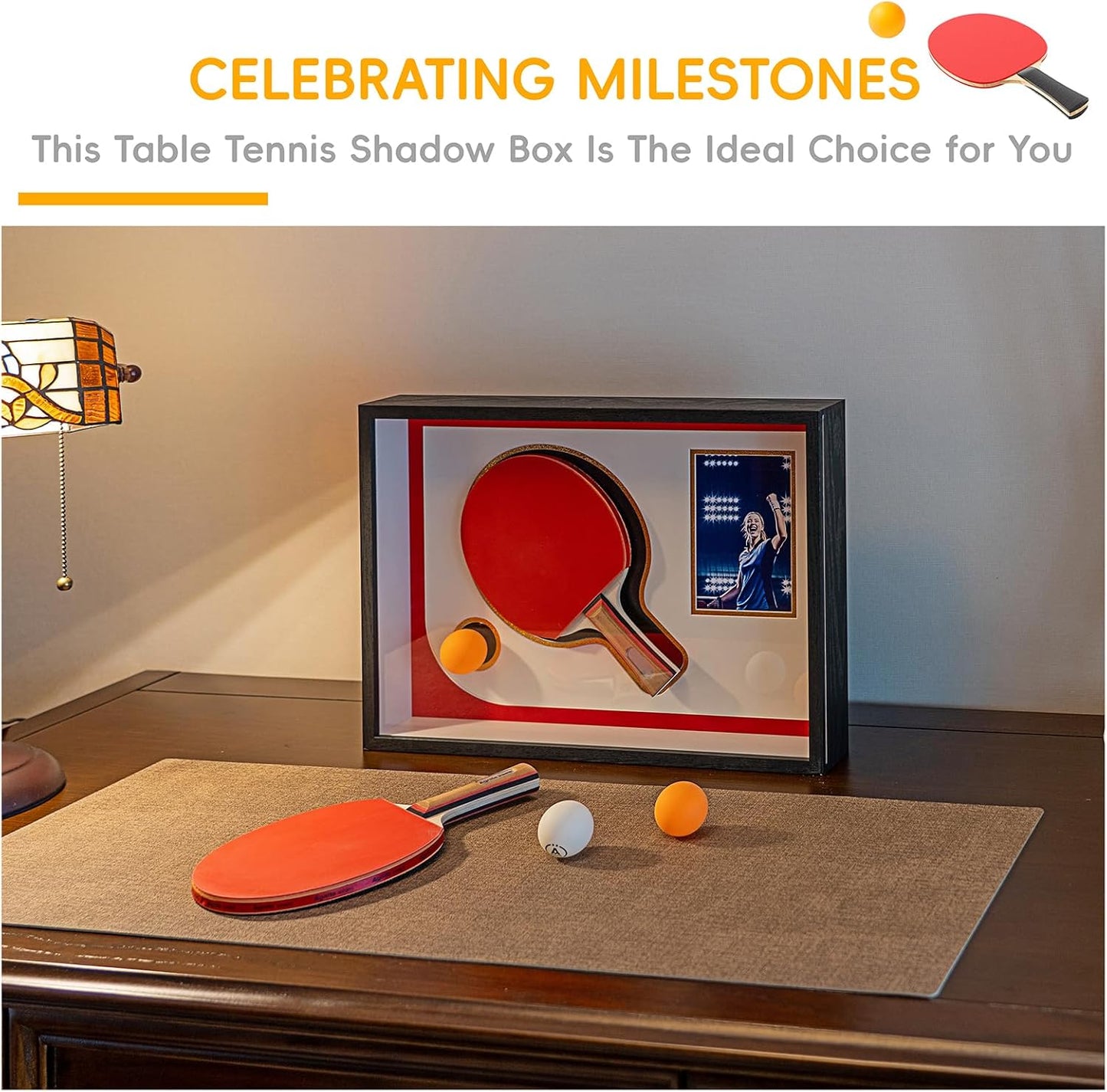 12x17 Black Table Tennis Racket Shadow Box Frame – Ping Pong Paddle Display Case with Photo Slot, Sports Memorabilia Display for Wall Decor & Collectors (Racket & Ball Not Included)