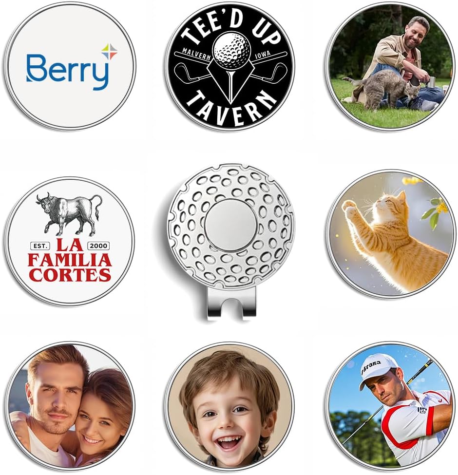 2 Custom Golf Ball Markers with Hat Clips, Print with Your Photo and Text, Unique Golf Present, Accessories Sets for Men Women Golfer