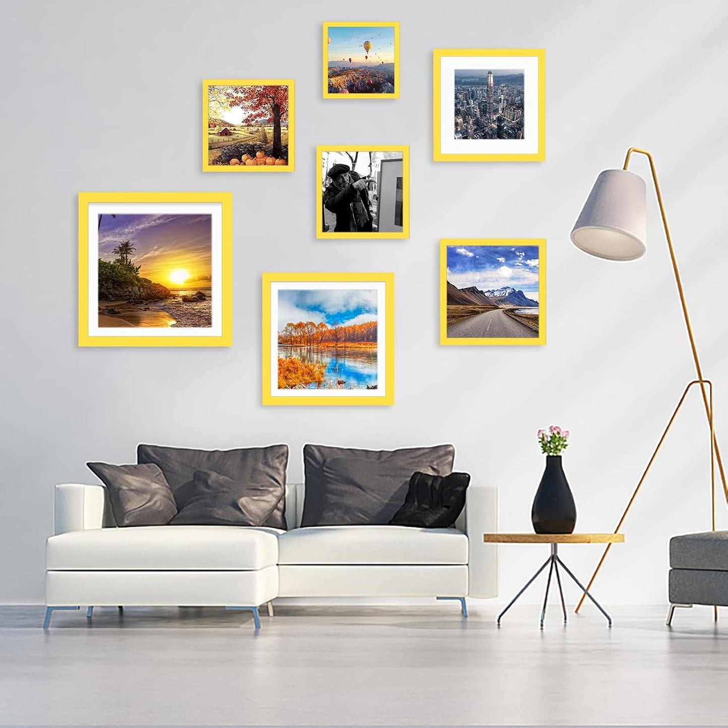 12x12 Wood Picture Frames for Wall Hanging or Tabletop,Diamond Painting Frame Baby Scan Picture Frames with 2 Mats Display 8x8 or 10x10 for Family Walls Decoration,Anniversary,Wedding,Christmas(Yellow)