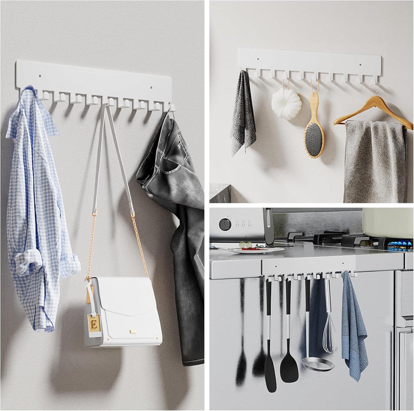 GTK Key Holder for Wall, Key Hooks with 10 Hooks, Wall Mounted Key Holder for Hallway, Self Adhesive Key Rack(White)