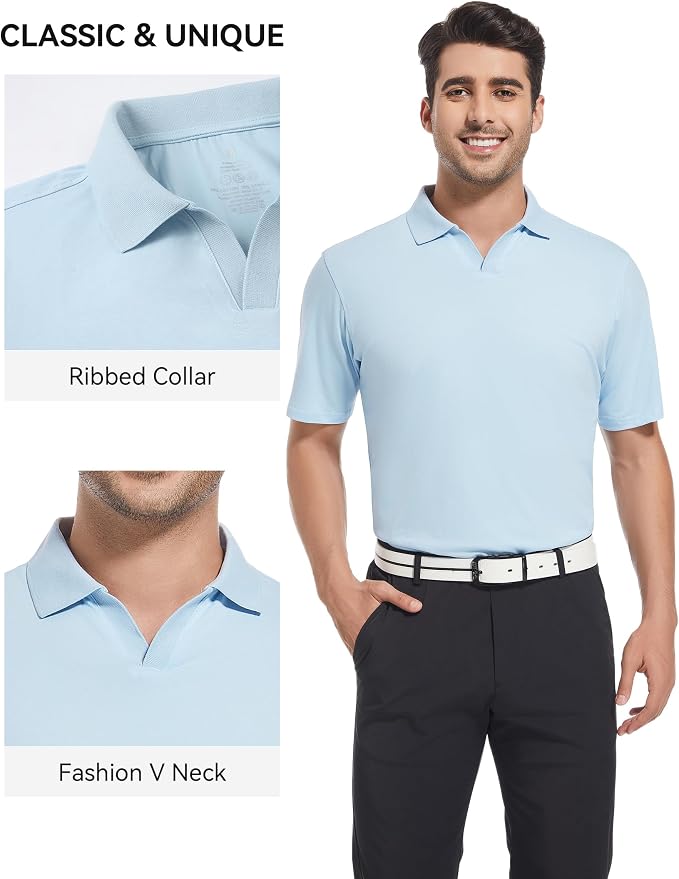 Esabel.C Jacquard Golf Shirts for Men Moisture Wicking Short Sleeve Performance - Image 4