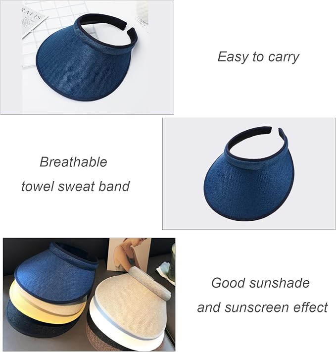 Cloth Covered Slip-On Visor for Women, Adjustable Cap Sports Sun Visors for Men - Image 5